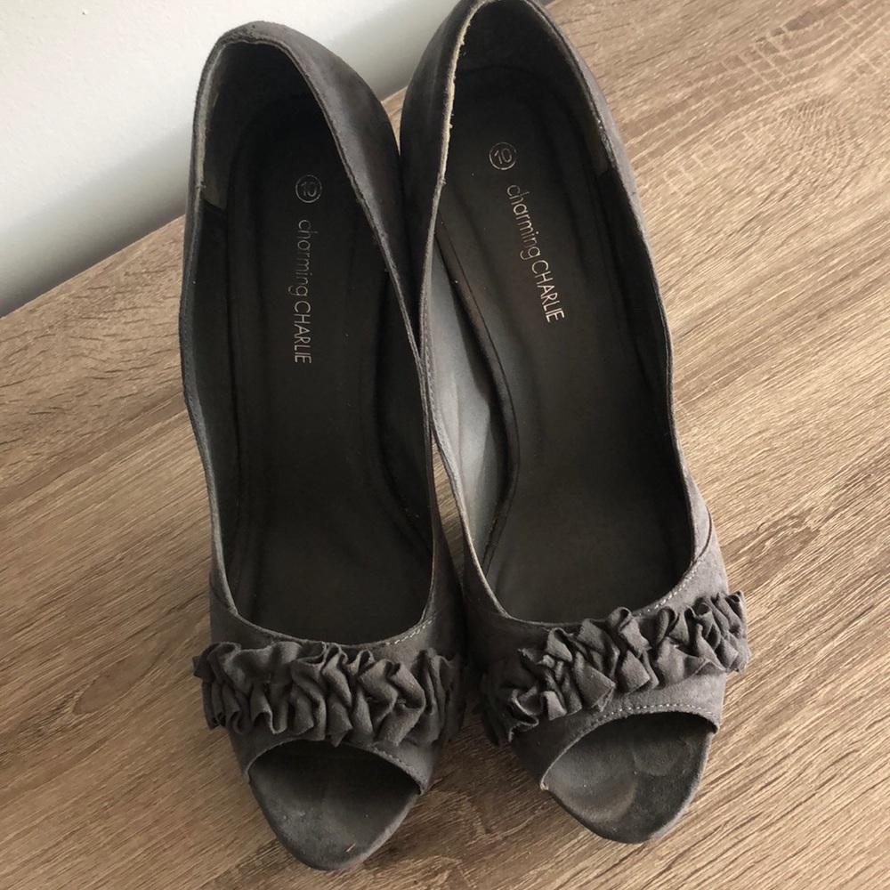 Grey suede high heels